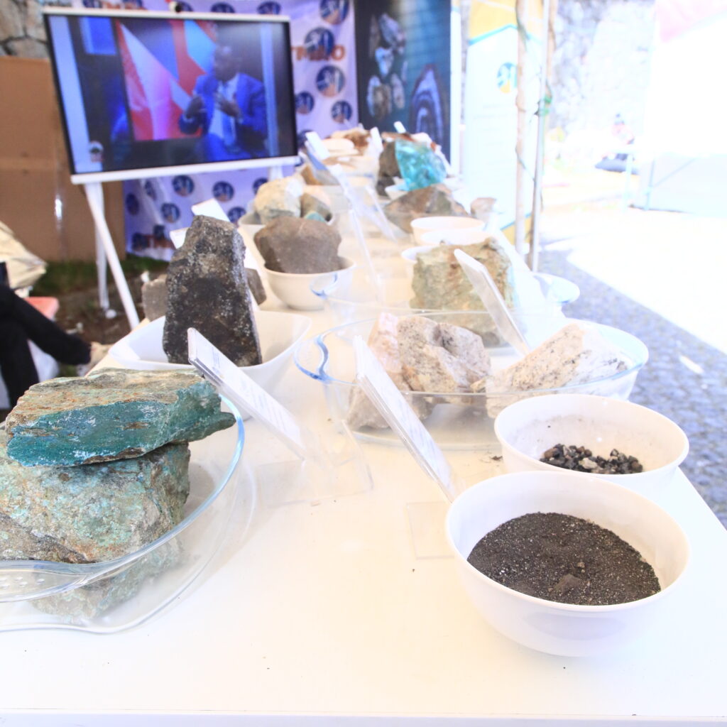 Industrial mineral samples and raw geological materials showcased by BESYS, highlighting the intersection of natural resources and technology infrastructure in Ethiopia. BESYS showcasing digital signage ethiopia with Huawei IdeaHub at the Oromia Mineral Development Exhibition 2026.